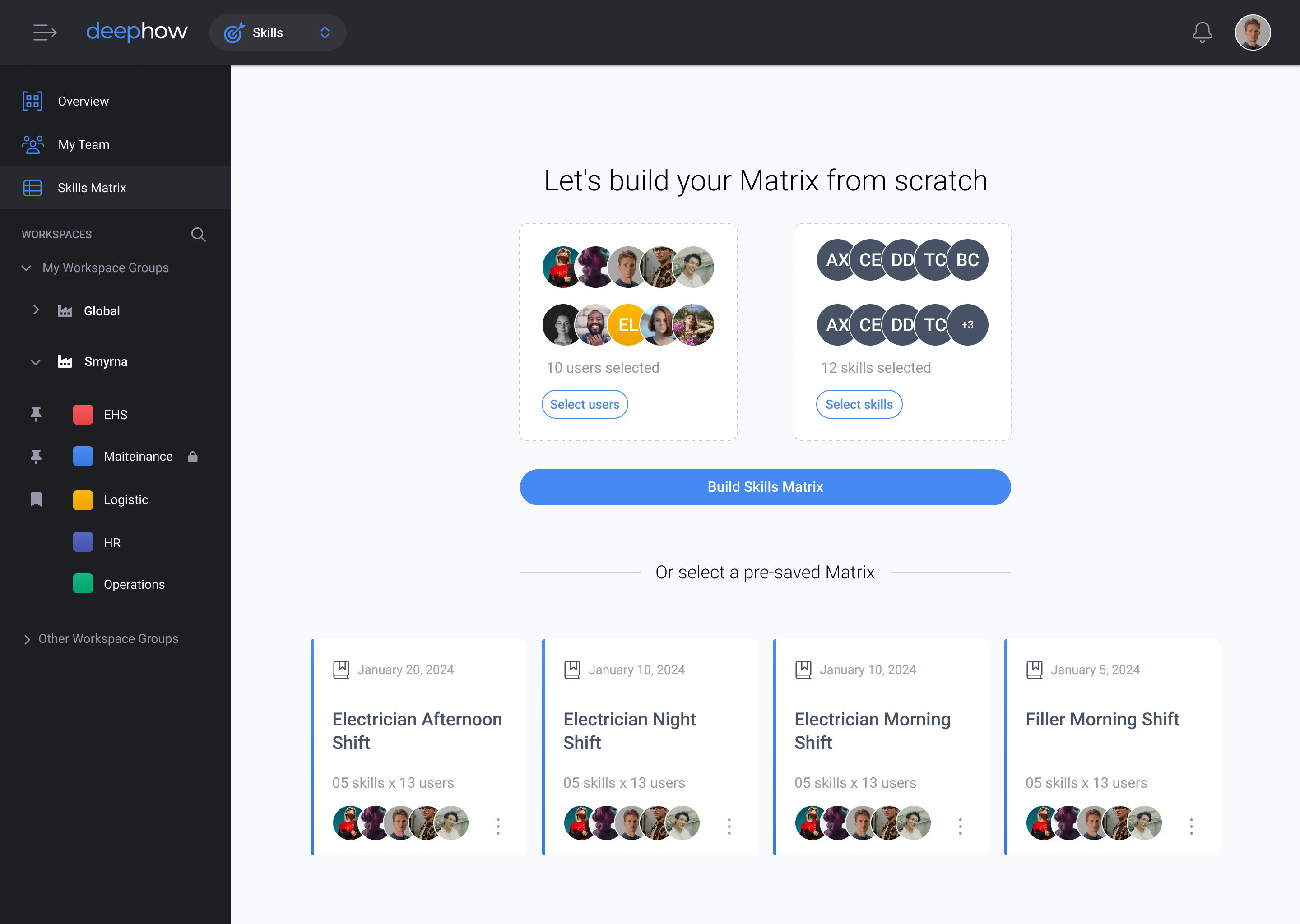 Skills Matrix, saved views